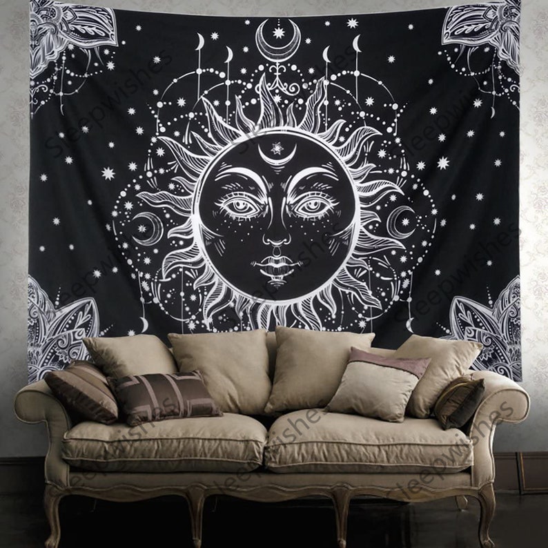 Psychedelic Tapestry Sun and Moon Tapestry Wall Hanging Hippie Etsy