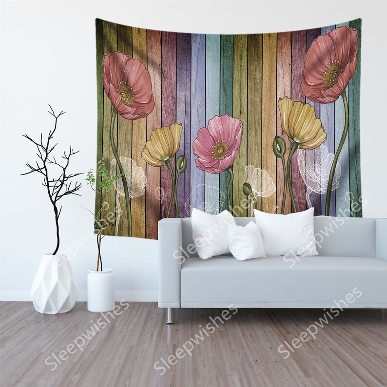 Flowers Tapestry Colorful Floral Plants Tapestry Wild Flowers Etsy