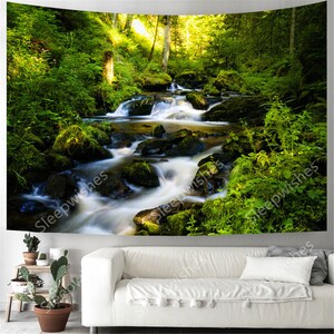 Water Flowing Tapestry Wall Hainging Green Forest Tapestry Stone River Tapestry Nature Landscape Tapestryfor Room