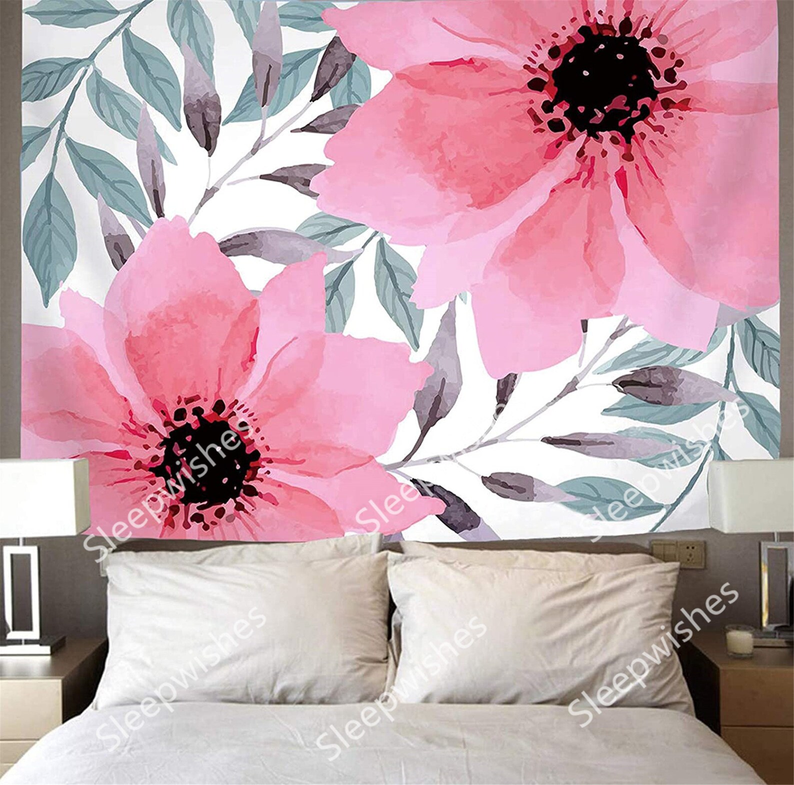Plants Floral Tapestry Wall Hanging Pink Flowers Tapestry for Etsy