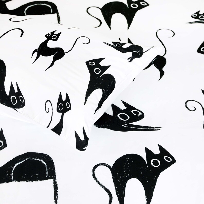Katie Cat Duvet Cover Black White Bedding Set Quilt Bedspread Duvet Cover Set with 2 Pillow Cases