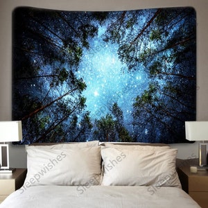 Forest Starry Tapestry Forest Tapestry Tree Tapestry Night Sky Tapestry Wall Hanging for Dorm Living Room Bedroom