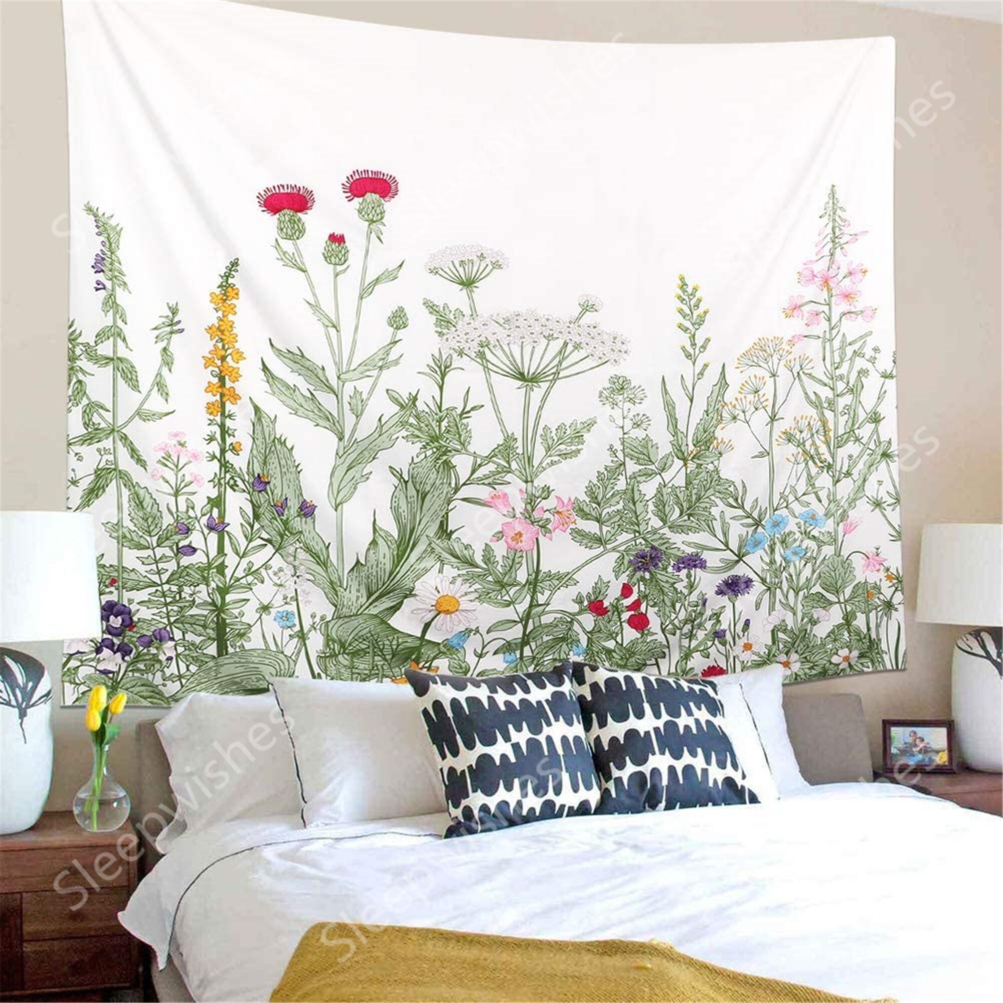 Colorful Floral Plants Tapestry Vintage Herbs Tapestry Wild Etsy