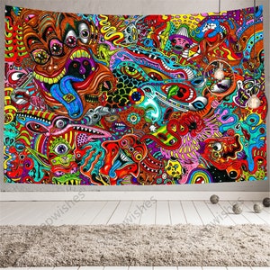 Psychedelic Arabesque Eyes Tapestry Mysterious Hippie Tapestry Abstract Retro Pattern Trippy Tapestry Fantasy Magical Fractal Tapestry