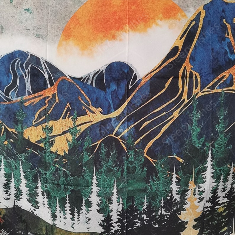 Mountain Tapestry Wall Hanging Forest Trees Tapestry Sunset Etsy