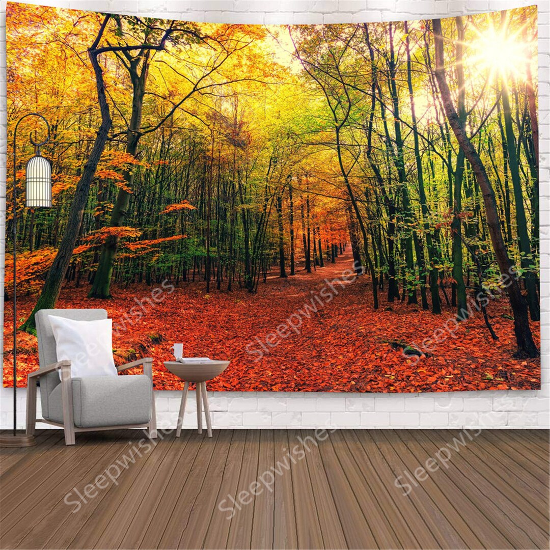 Autumn Tapestry Wall Hanging Red Leaves Tapestry Sun Shine - Etsy