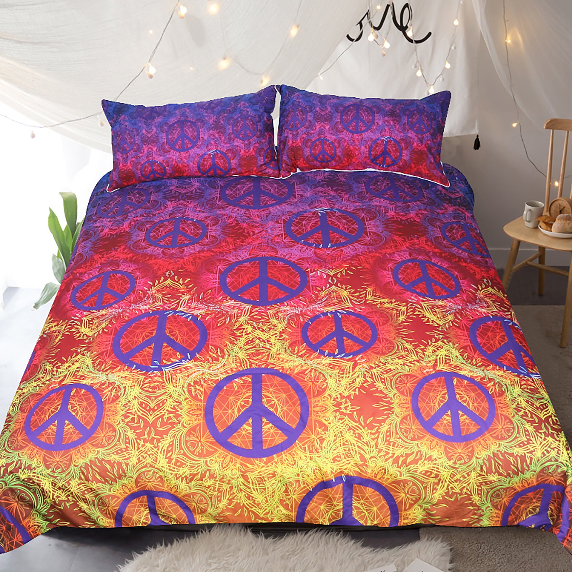 Peace Love Duvet Cover Hippie Boho 3D Quilt Cover Bedding Set Etsy