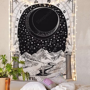 Tarot Tapestry Moon Star Sun Tapestry Medieval Europe Divination Tapestry Wall Hanging Wall Tapestry for Home Decor