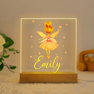 Personalized Night Light With Name, Pink Fairy Night Light, Nursery Room Ballerina Night Light with Custom Name, kids Bedroom, Gift for Kids