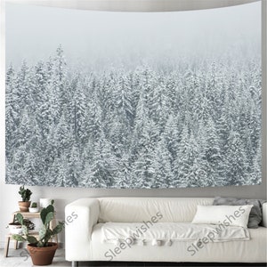 Winter Forest Tapestry Wall Hanging White Snow Trees Tapestry Neture Landscape Tapestry Wall Blanket Wall Art for Room