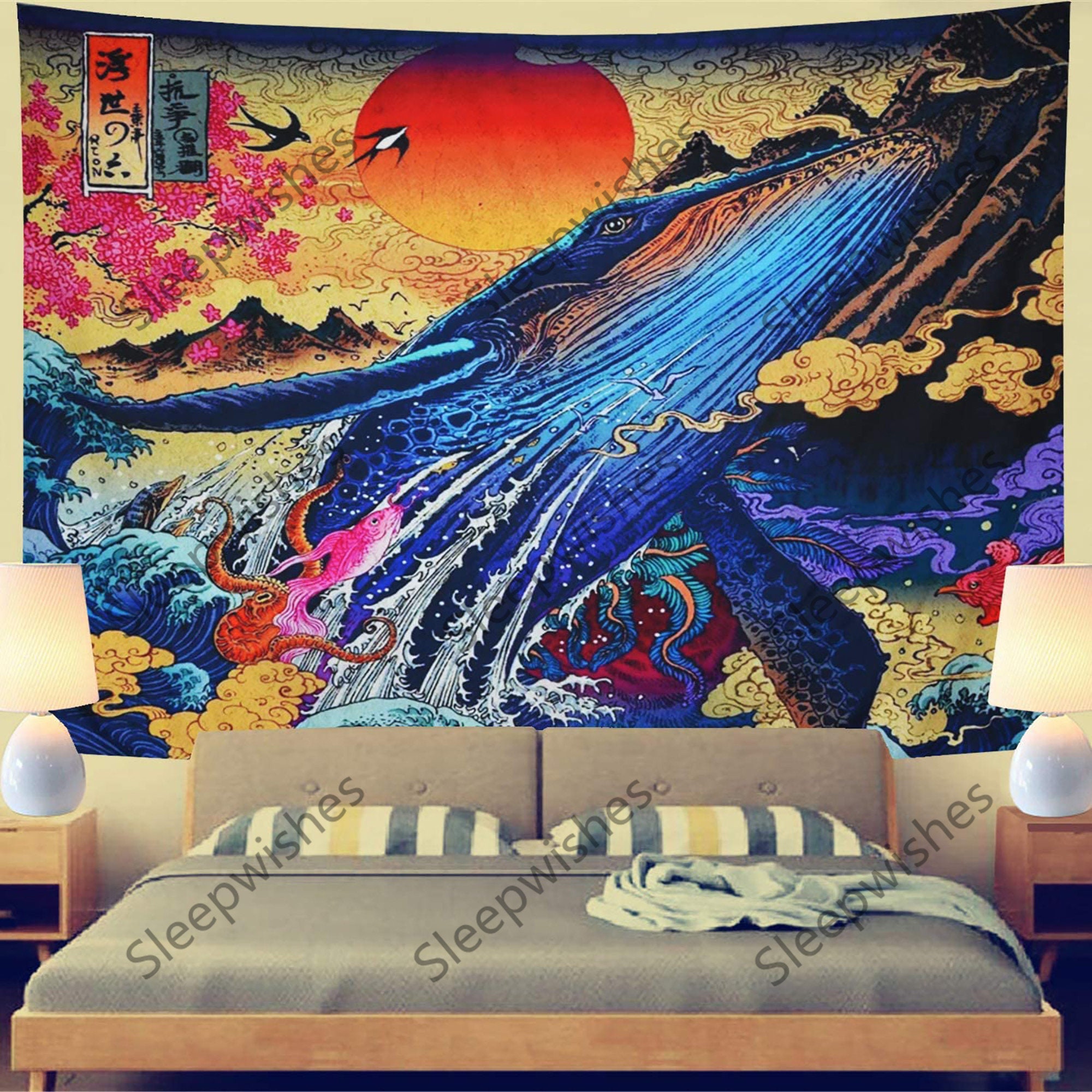 Sunset Great Wave Whale Tapestry Japanese Art Tapestry Ukiyo-e - Etsy