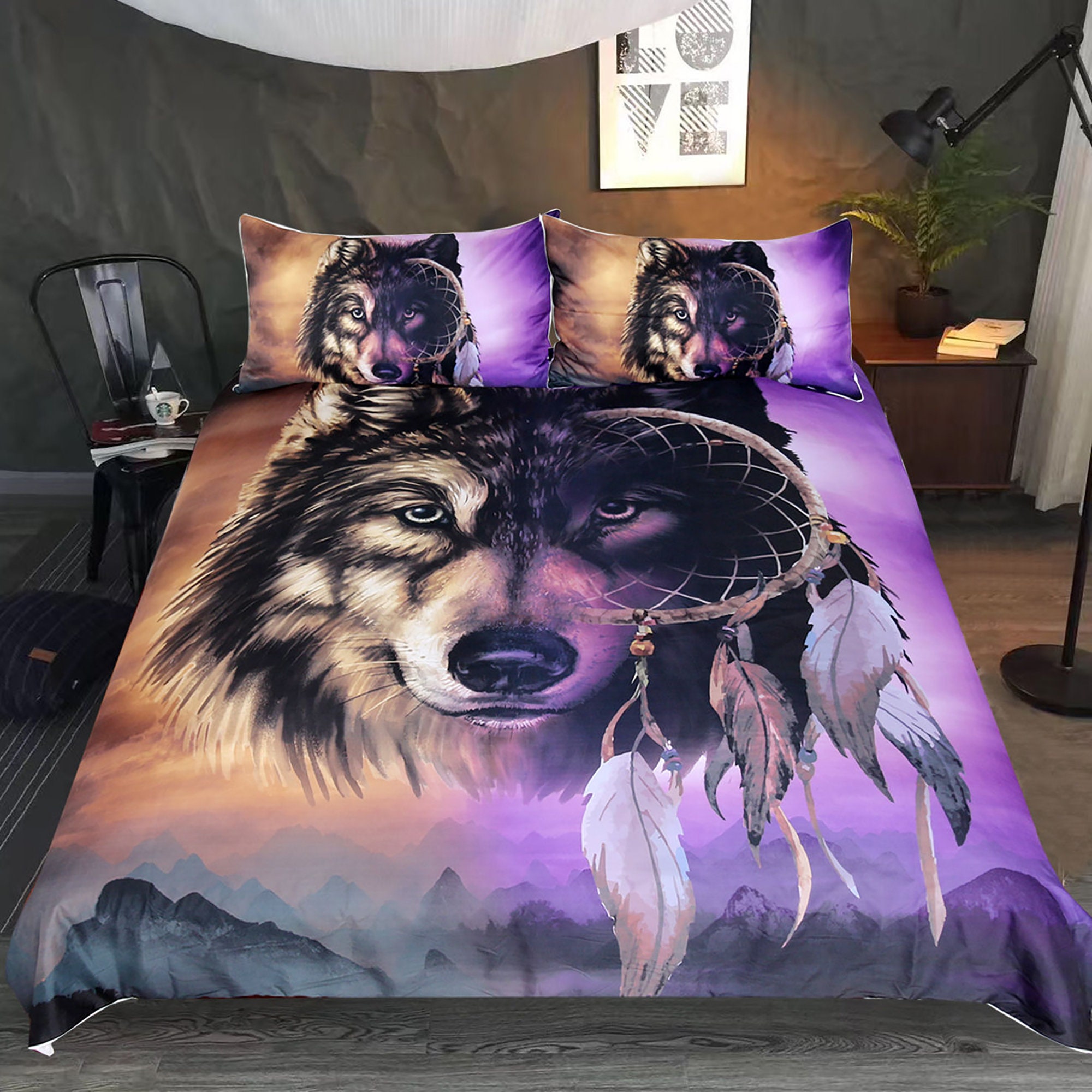 Wolf Dream Catcher Duvet Cover Set Bedding Quilt Bedspread | Etsy
