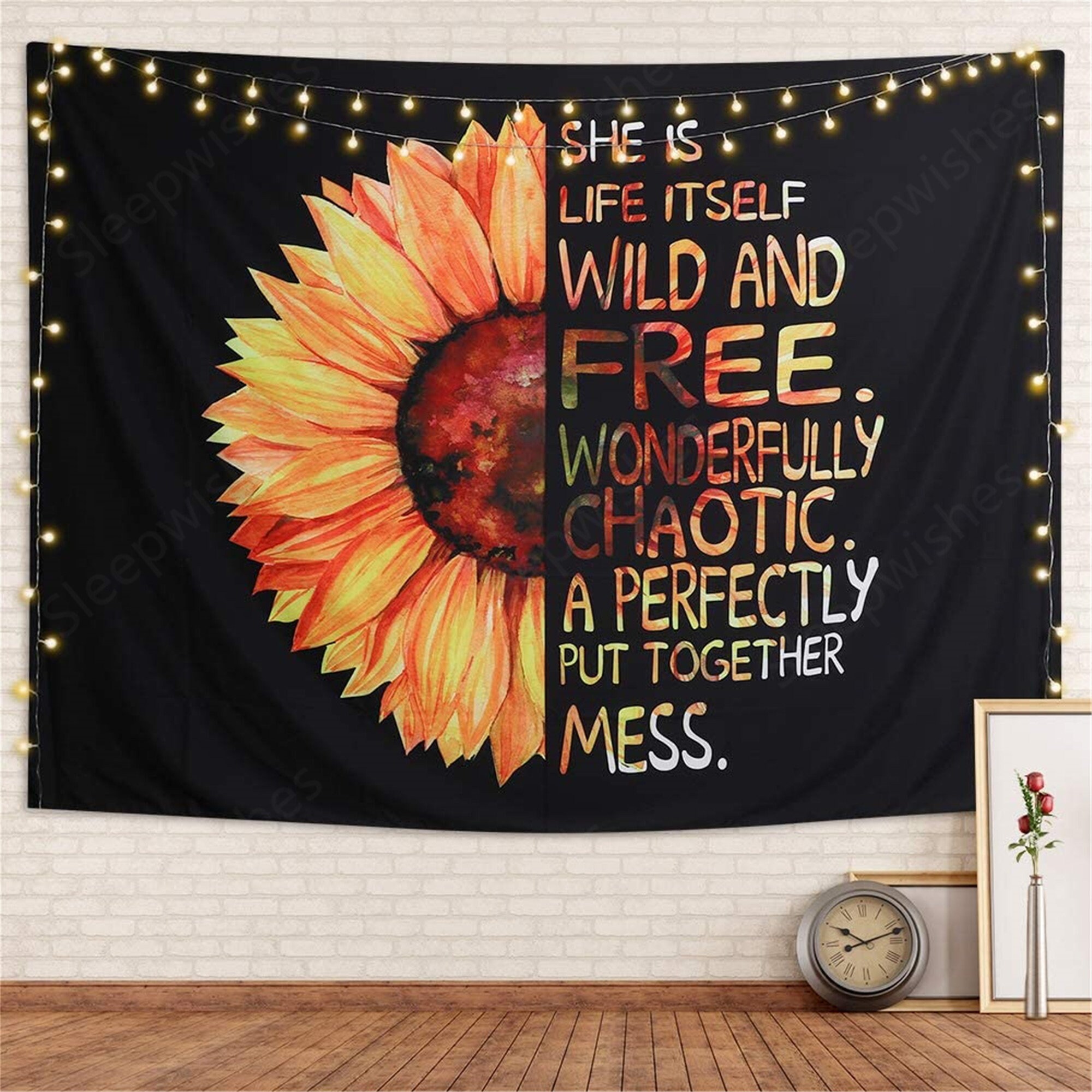 Discover Sunflower Tapestry Wall Hanging Yellow Flower and Words Tapestries