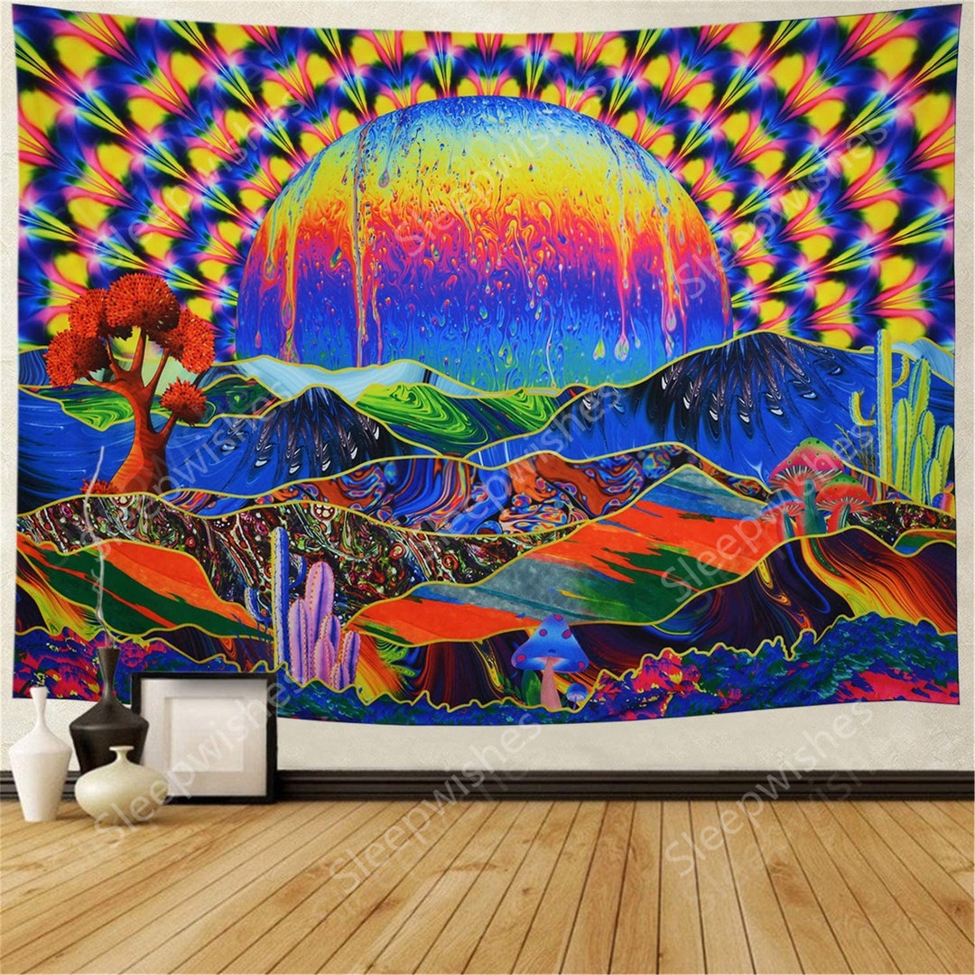 Trippy Tapestry and Mountains Wall Tapestry Psychedelic Tapestry