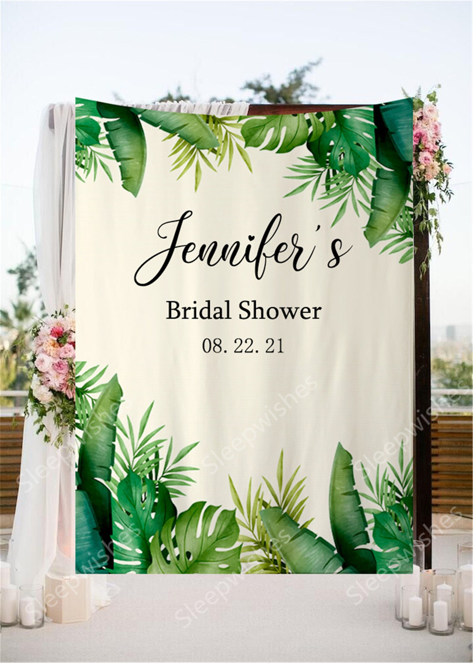 Custom Bridal Shower Backdrop for Photos Green Tropical Leaves Etsy