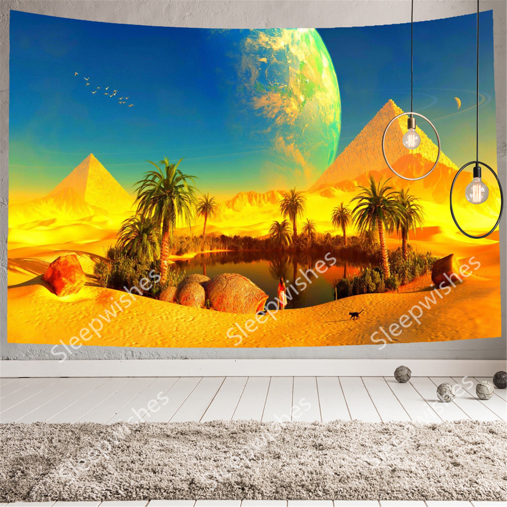 Pyramid Tapestry Wall Hanging Desert Oasis Tapestry Moon | Etsy