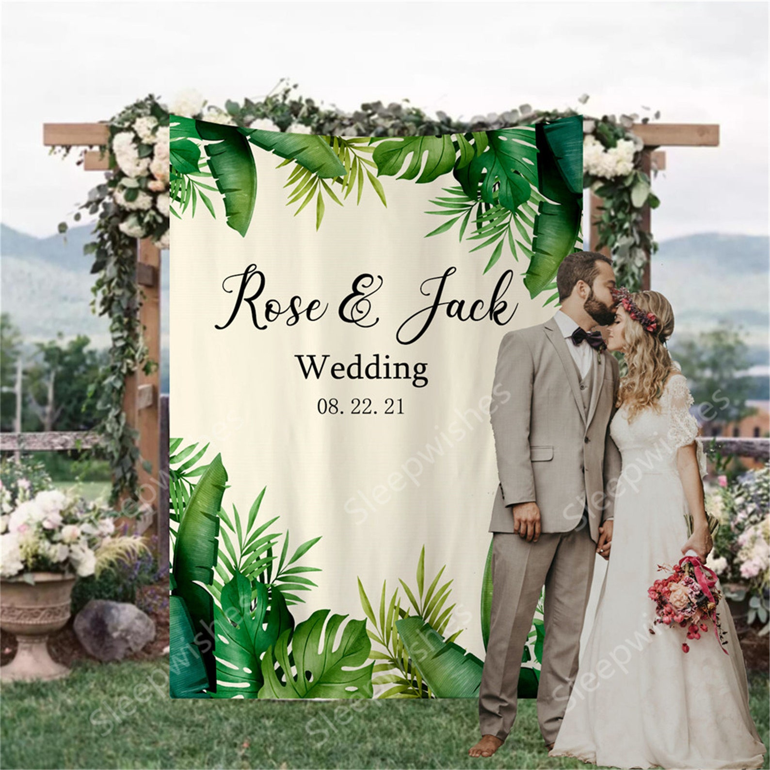 Custom Bridal Shower Backdrop for Photos Green Tropical Leaves Etsy