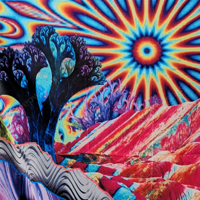 Psychedelic Tapestry Trippy Colorful Mountain Sun Tapestry Etsy