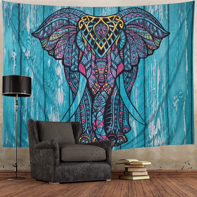 Elephant Tapestry Wall Hanging Tapestry Blue Wall Tapestry Etsy