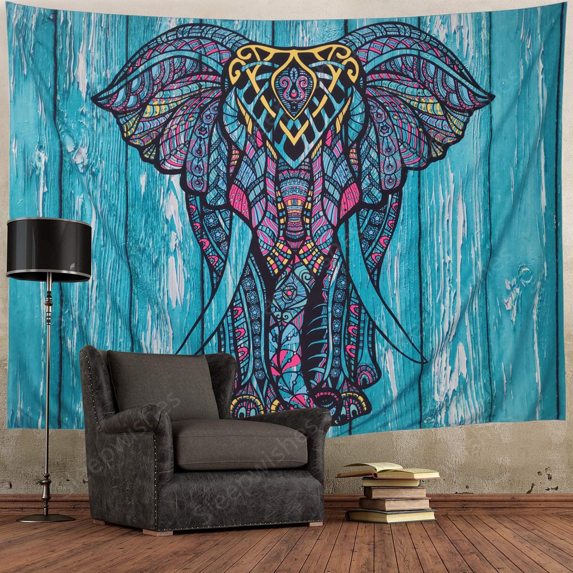 Elephant Tapestry Wall Hanging Tapestry Blue Wall Tapestry Etsy