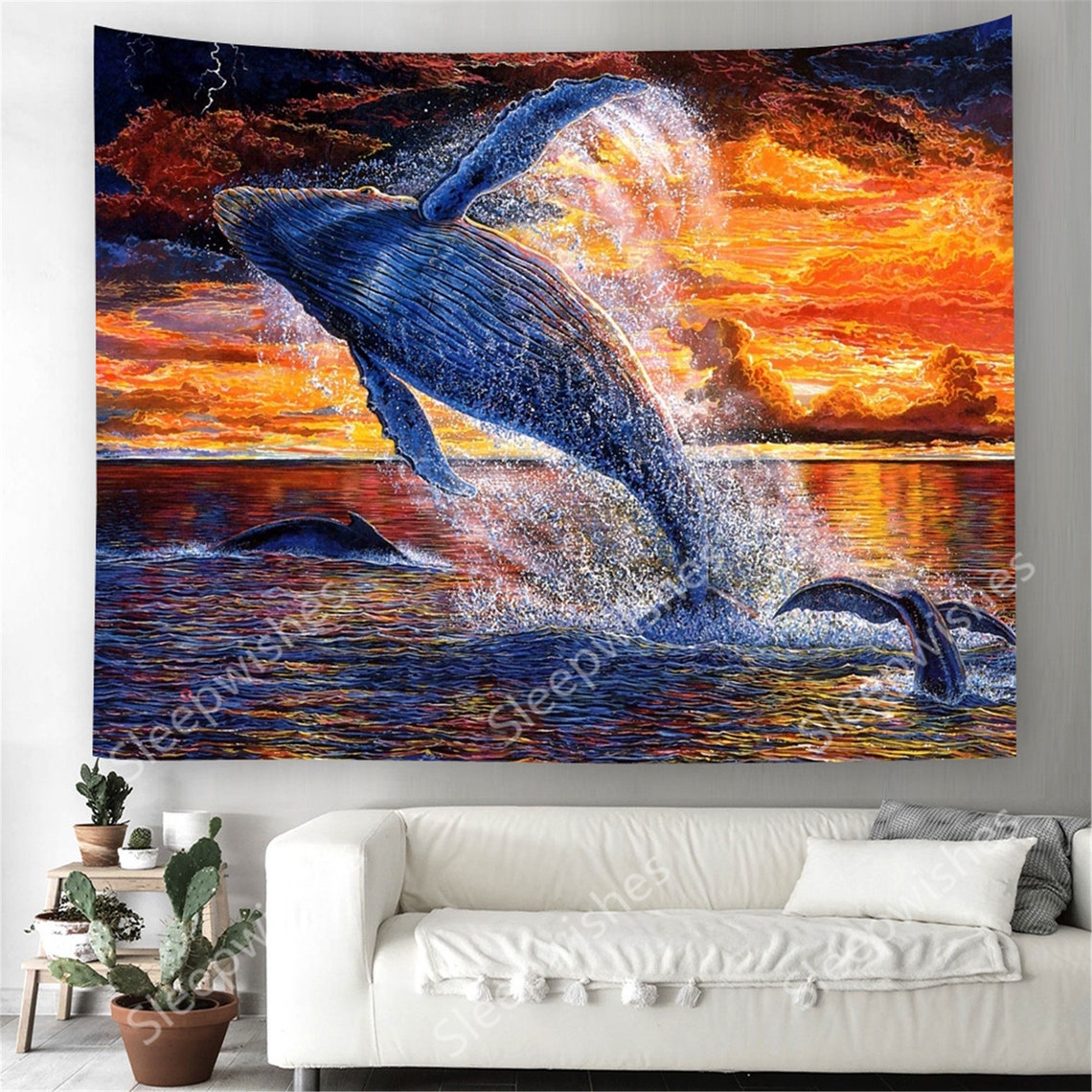 Whale Tapestry Sunset Sea Tapestry Animal Tapestries Natural Etsy
