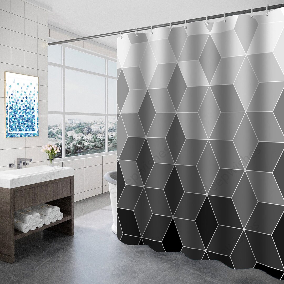 Grey and Black Ombre Shower Curtain Modern Black Abstract Etsy