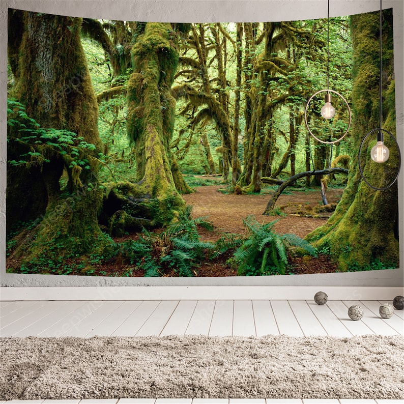 Virgin Forest Tapestry Green Tree Forest Tapestry Wall Hanging Etsy