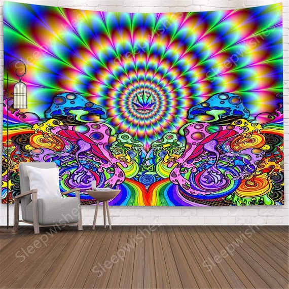 Psychedelic Tapestry Mushroom Tapestry Colorful Trippy 