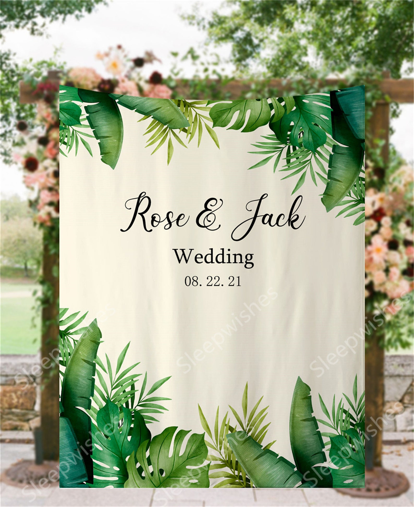 Custom Bridal Shower Backdrop for Photos Green Tropical Leaves Etsy