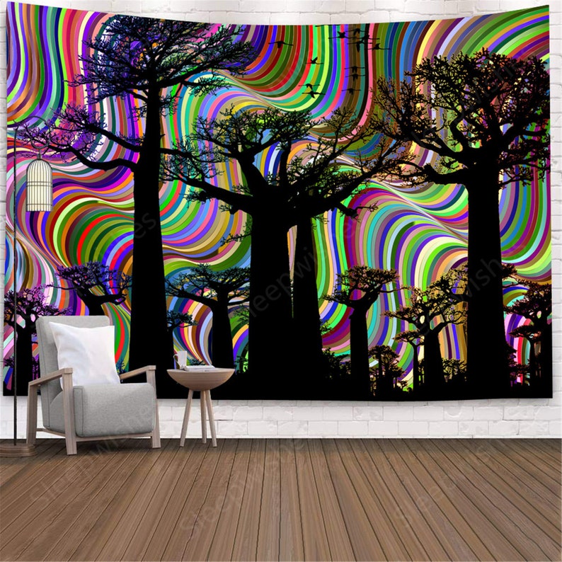 Psychedelic Tapestry Trippy Forest Trees Tapestry Nature Etsy