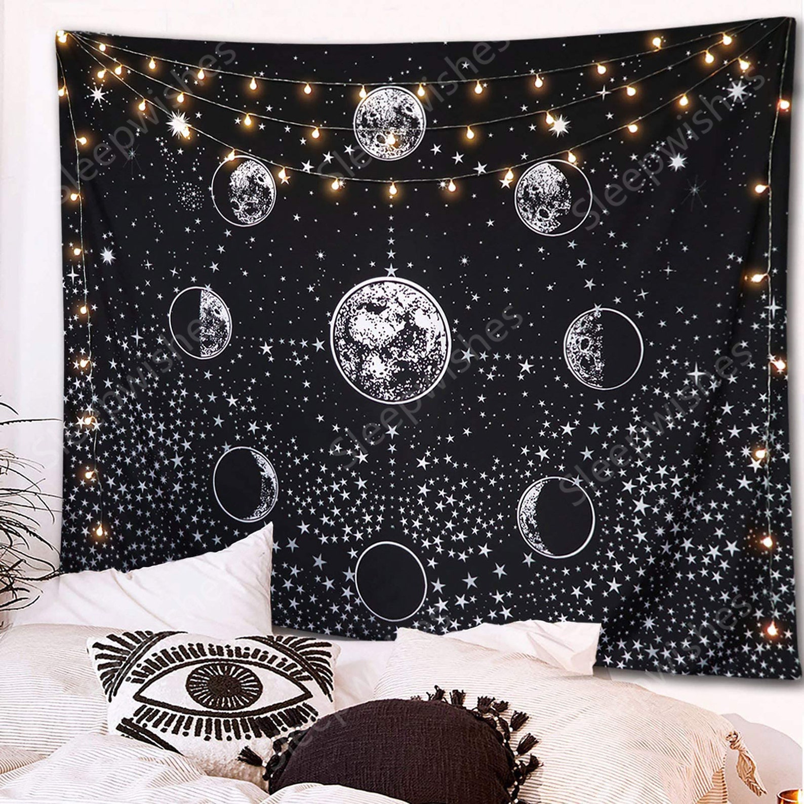 Moon Phase Tapestry Wall Hanging Black and White Tapestry Etsy