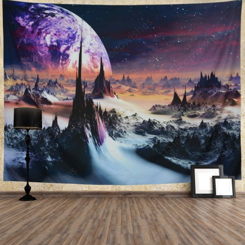 Fantasy Galaxy Mountain Future Tapestries 3D Alien Planet Tapestry Wall Hanging 