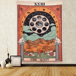 Tarot Tapestry The Moon Tapestry Medieval Europe Divination Tapestry Wall Hanging Mysterious Tapestry for Room