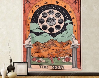 Tarot Tapestry The Moon Tapestry Medieval Europe Divination Tapestry Wall Hanging Mysterious Tapestry for Room