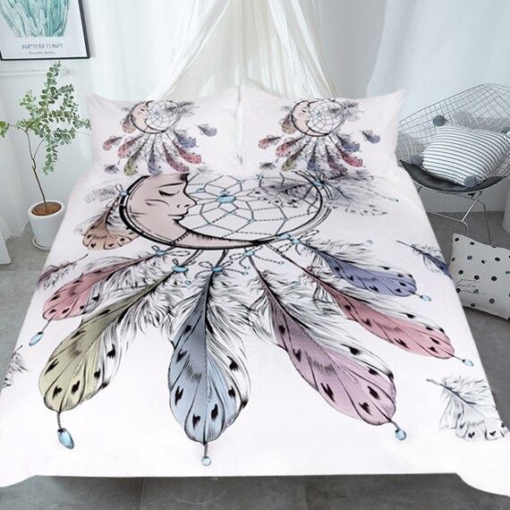 Dream Catcher Duvet Cover Moon Quilt Cover Set Leaf Bedding Etsy