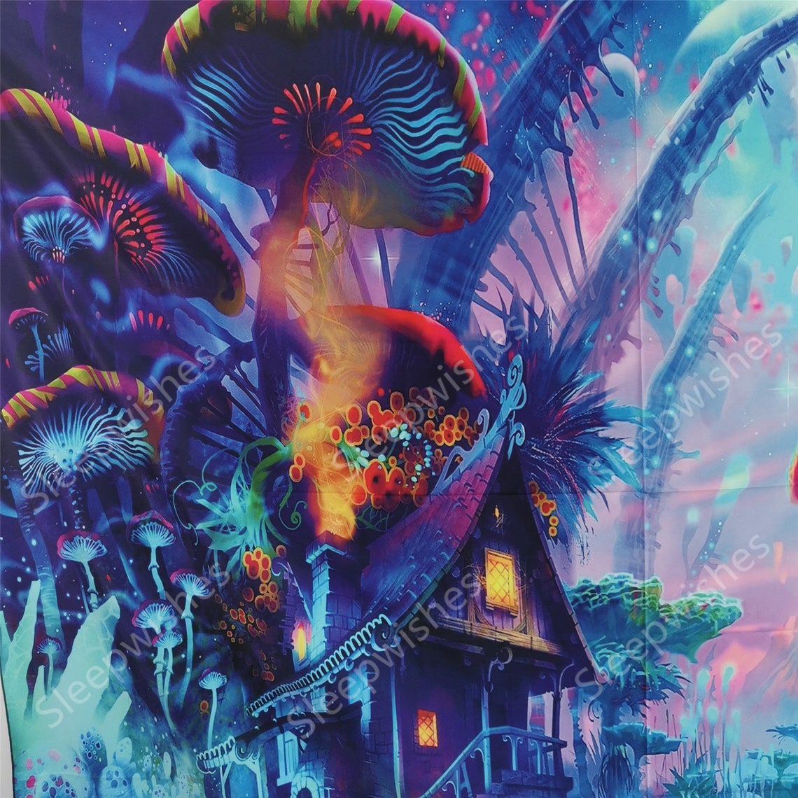 Psychedelic Mushroom Tapestry Wall Hanging Fantasy Forest Etsy