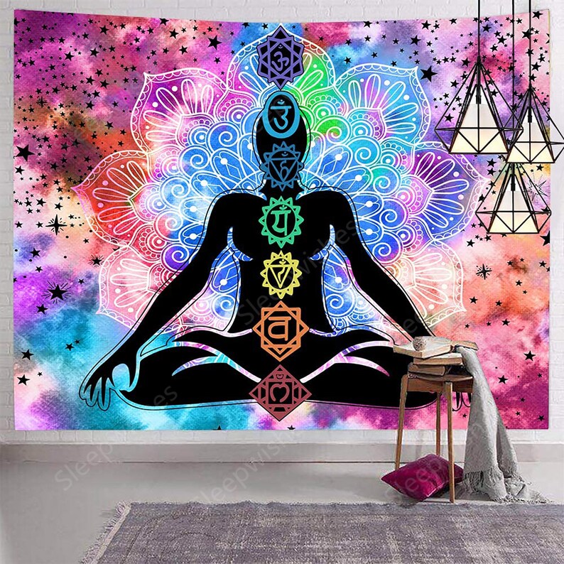 Chakra Tapestry Trippy Yoga Meditation Tapestry Wall Hanging Etsy