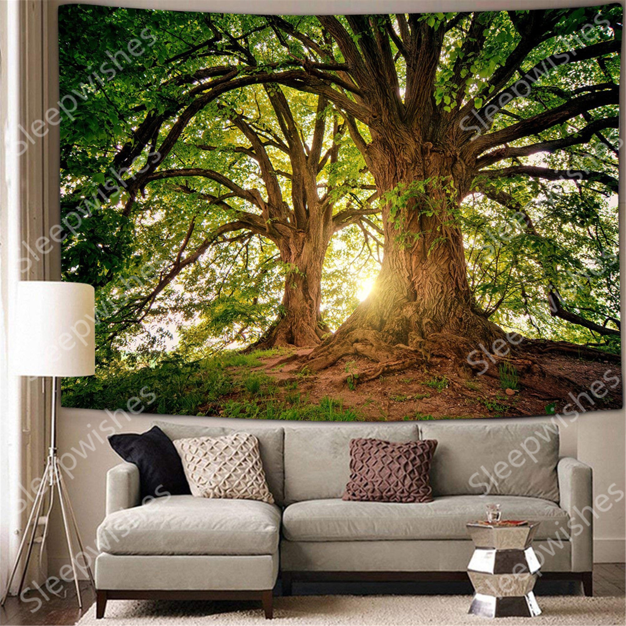 Ancient Tree Tapestry Wall Hanging Sunshine Through Trees Etsy