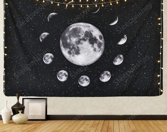 Moon Tapestry Wall Hanging Moon Eclipse Tapestry Moon Phase Tapestry Starry Night Sky Tapestry Space Galaxy Stars Tapestry for Room