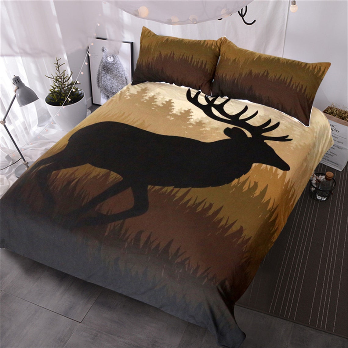 Deer Bedding Set Forest Duvet Cover Set Twin Full Queen King Etsy