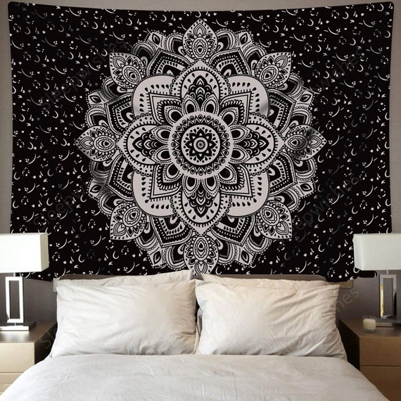 Tapiz de Mandala para colgar en la pared, tapiz negro y gris, arte de pared,  tapiz Floral decorativo para dormitorio y sala de estar -  México