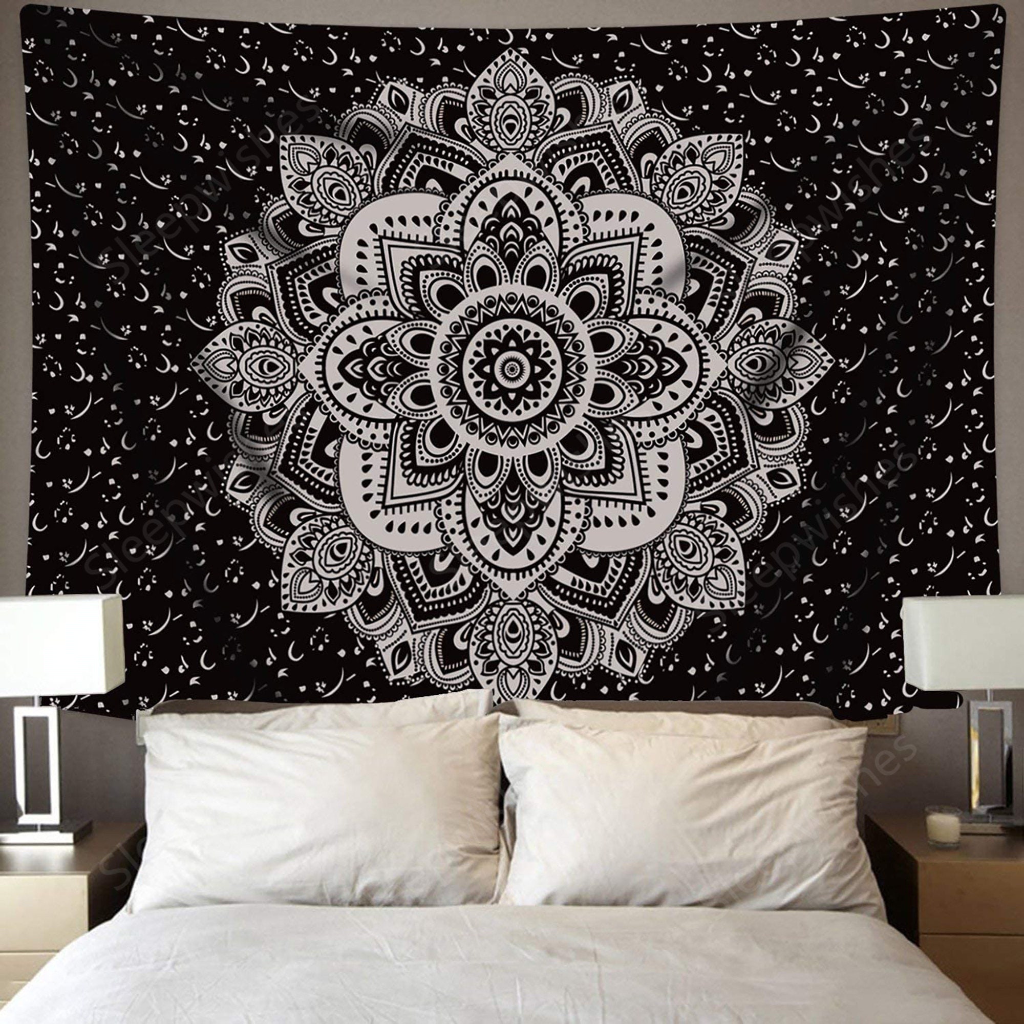 Mandala Tapestry Wall Hanging Black Gray Tapestry Wall Art