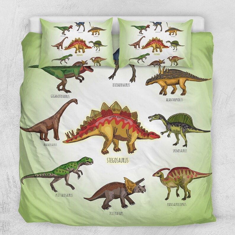 Dinosaur Duvet Cover Dino Bedding Twin Kids Boys Bed Set Green Etsy
