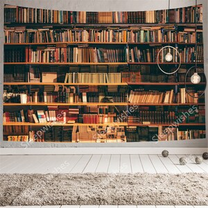 Books Tapestry Bookstore Wallpapers Tapestry Wall Hanging Black Background for Bedroom Living Room