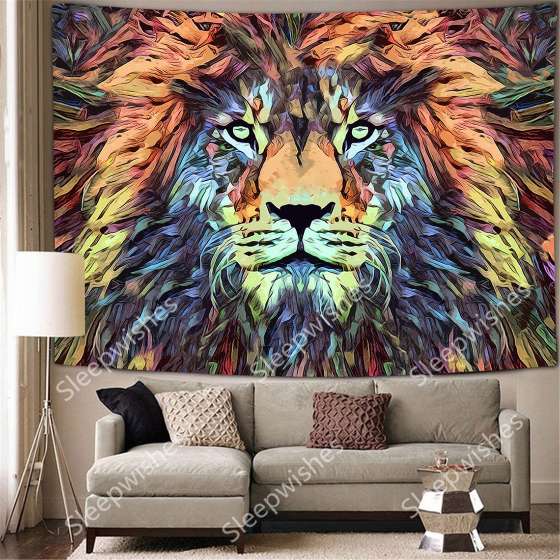 Lion Colorful King Tapestry Wall Hanging Animal Tapestry - Etsy