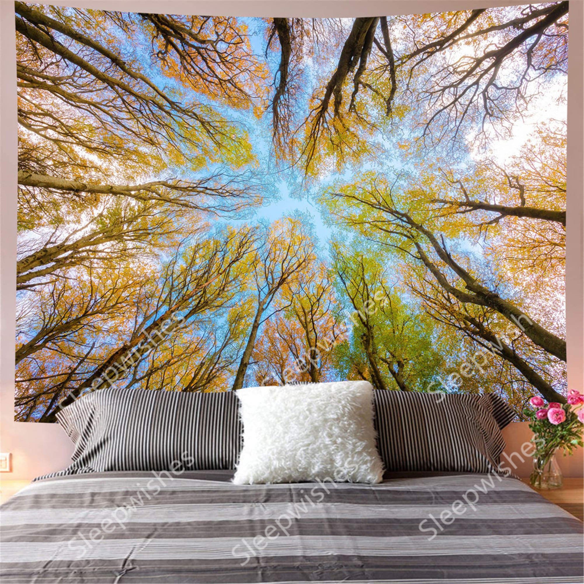 Green Tree Canopy Tapestry Wall Hanging Forest Tapestry Blue Etsy
