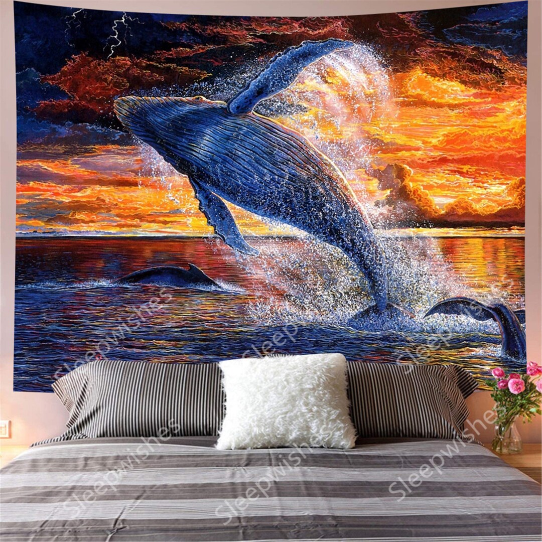 Whale Tapestry Sunset Sea Tapestry Animal Tapestries Natural Etsy