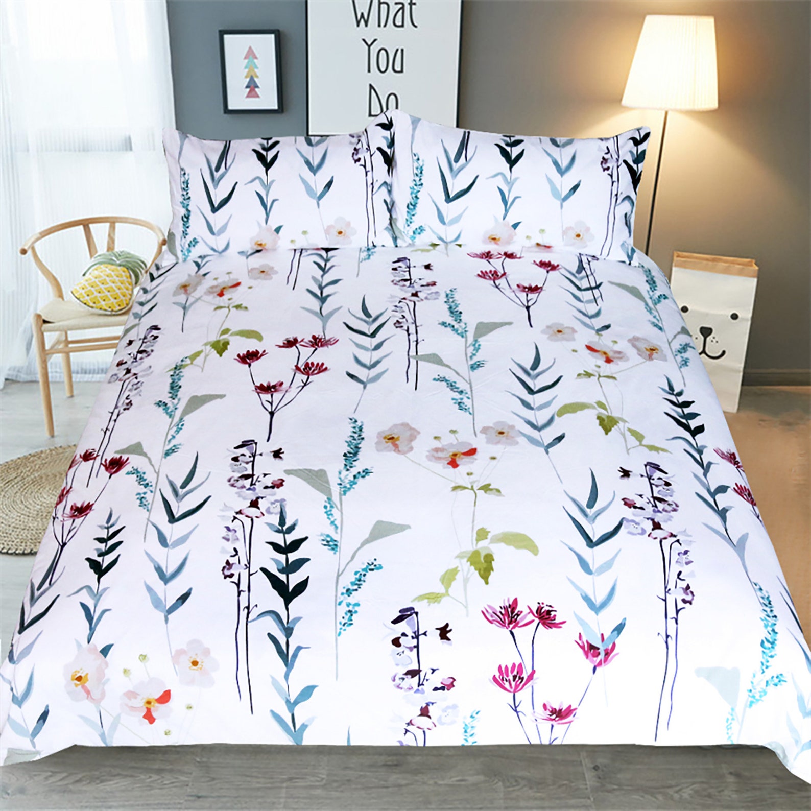 Floral Plant Duvet Cover Set Flowers Bedding Set Quilt Etsy