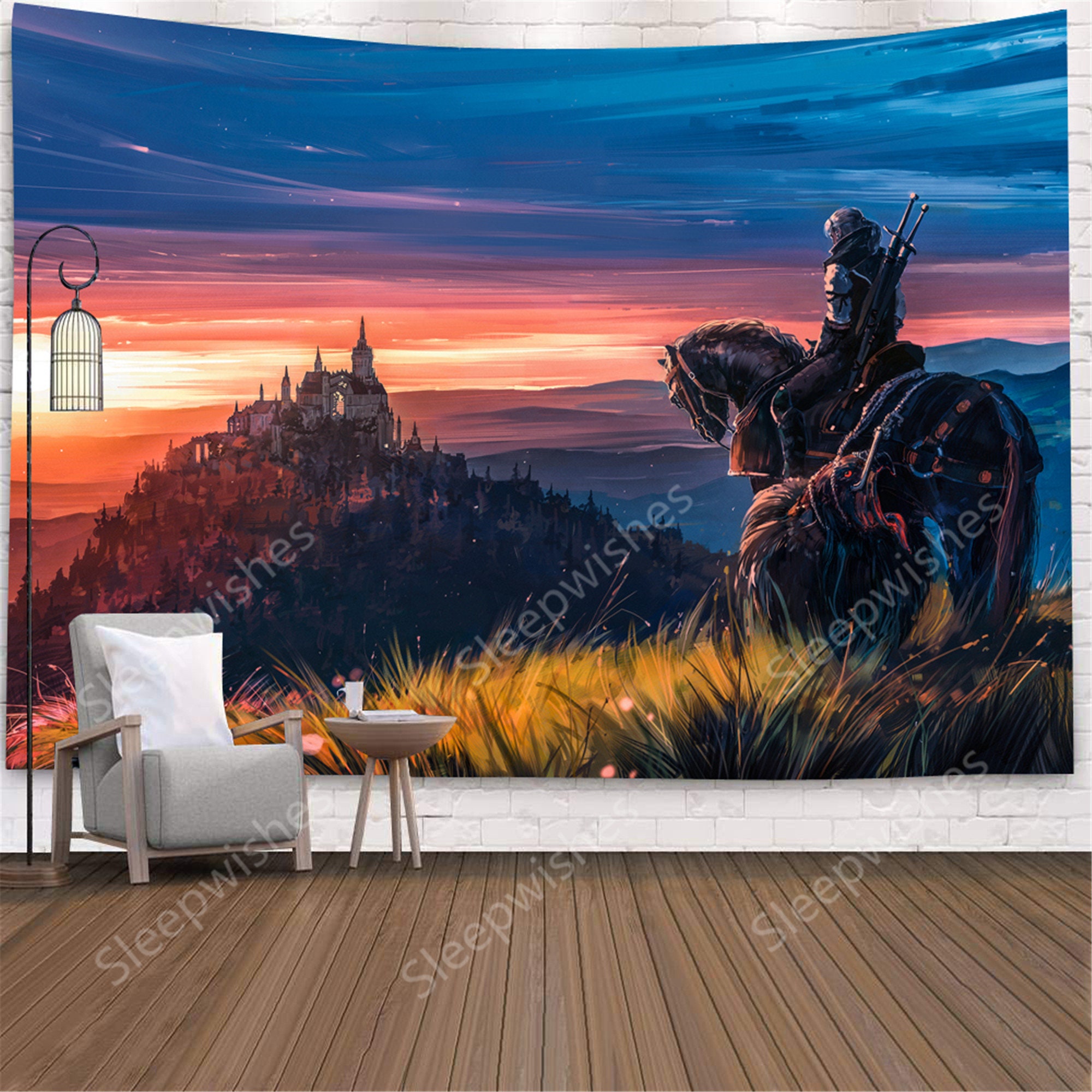 Fantasy Castle Tapestry Wall Hanging Knight Tapestry Sunset | Etsy