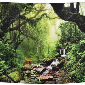 Rainforest Landscape Tapestry Green Forest Tapestry Road Trees Tapestry 